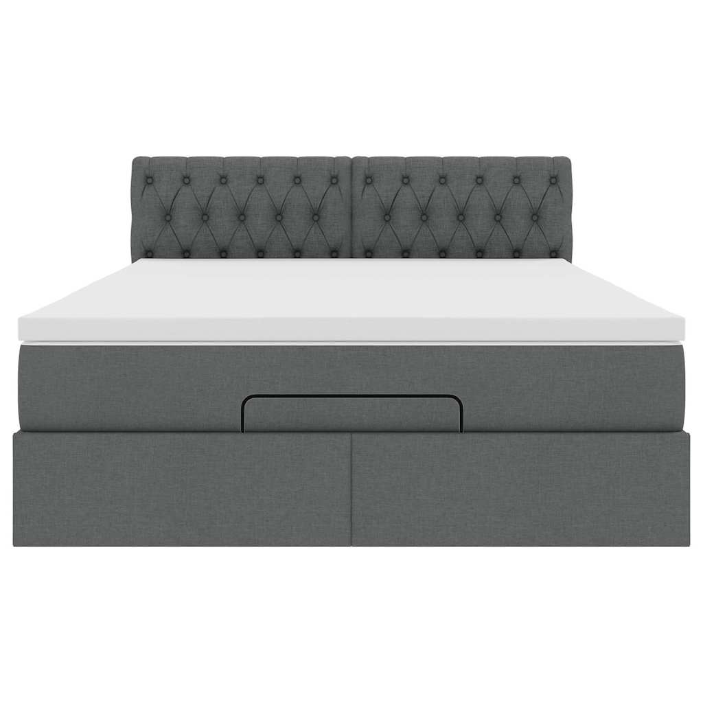 Bed poef met matras en LED's stof 140x190 cm donkergrijs