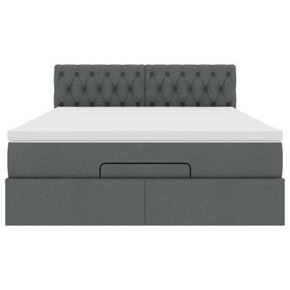 Bed poef met matras en LED's stof 140x190 cm donkergrijs