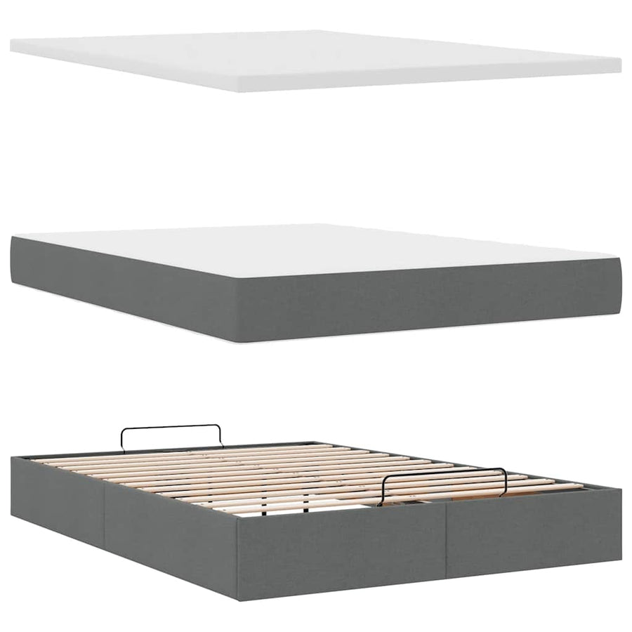 Bed poef met matras en LED's stof 140x190 cm donkergrijs