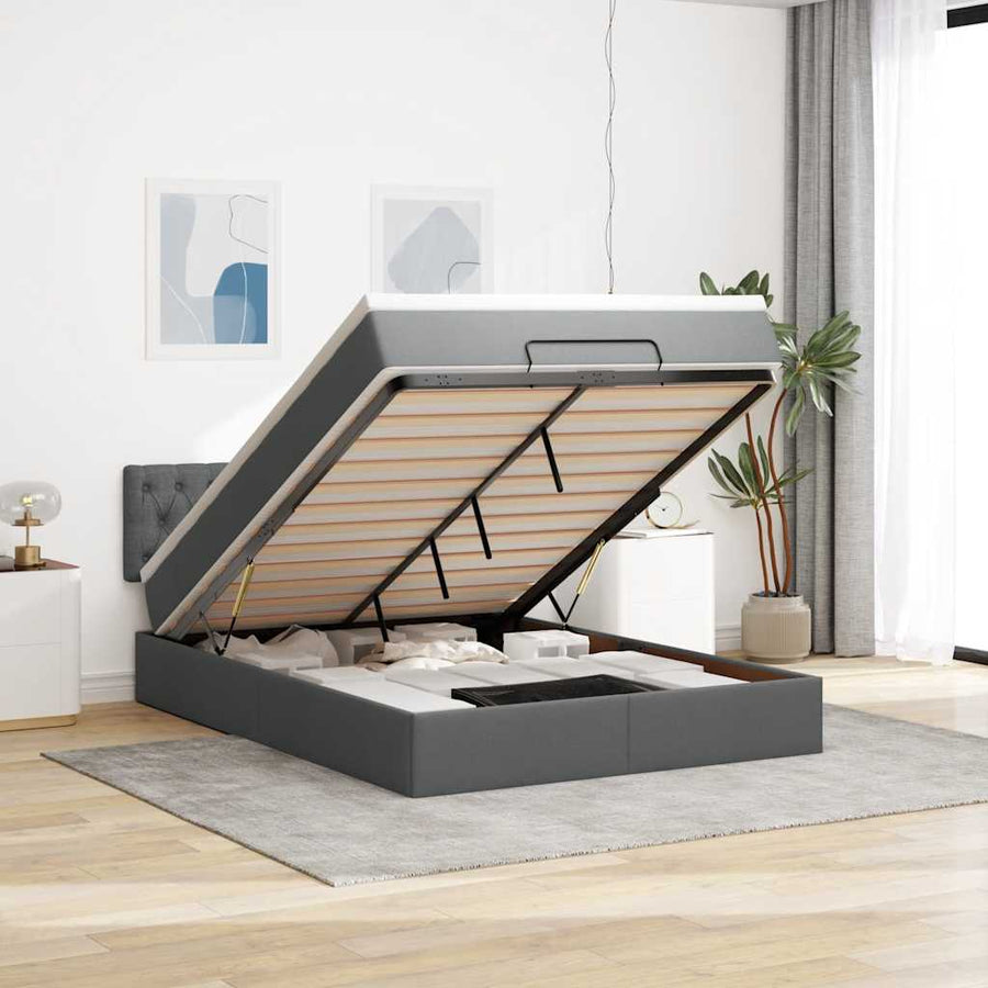 Bed poef met matras en LED's stof 140x190 cm donkergrijs