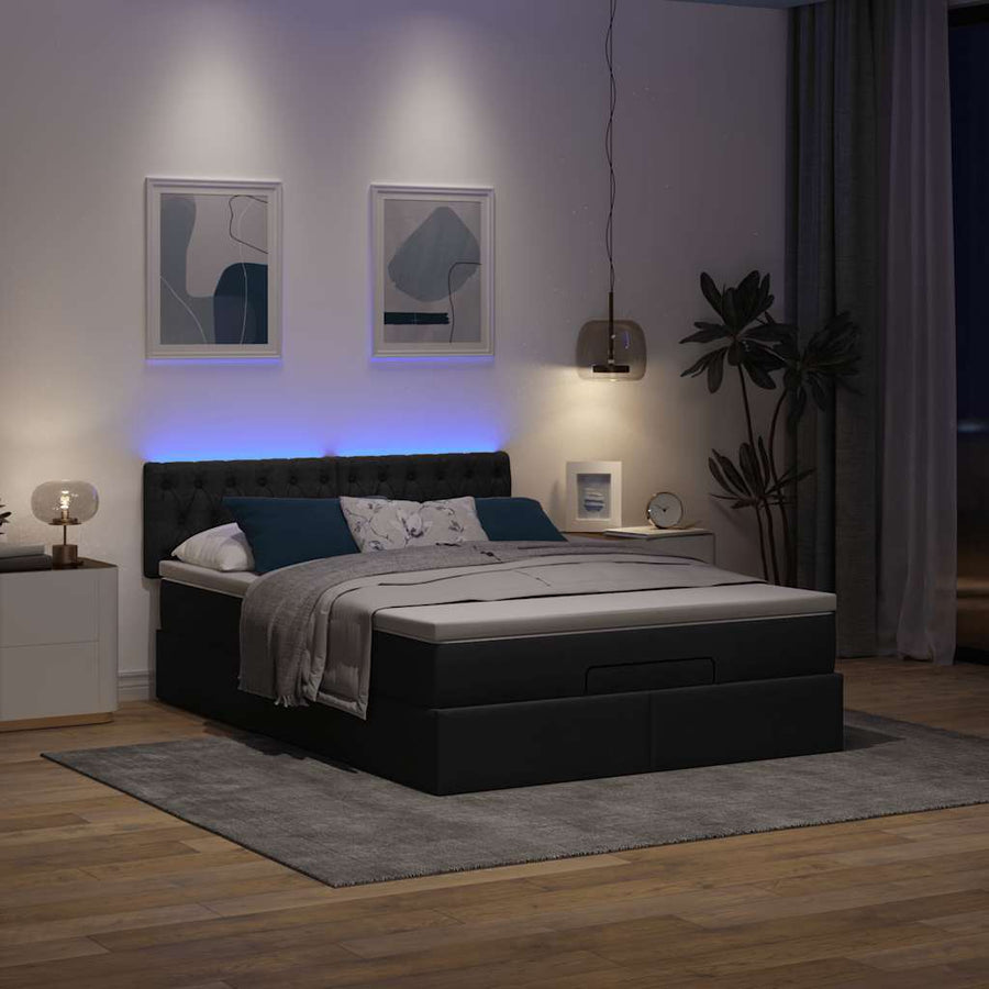 Bed poef met matras en LED's stof 140x190 cm zwart