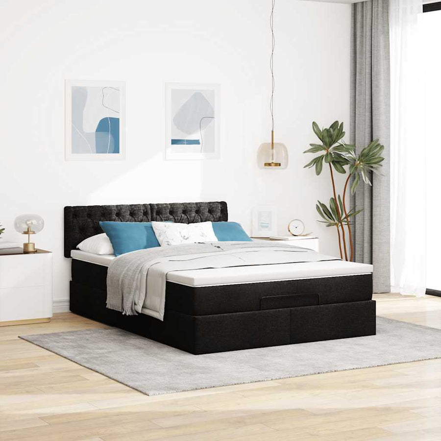Bed poef met matras en LED's stof 140x190 cm zwart