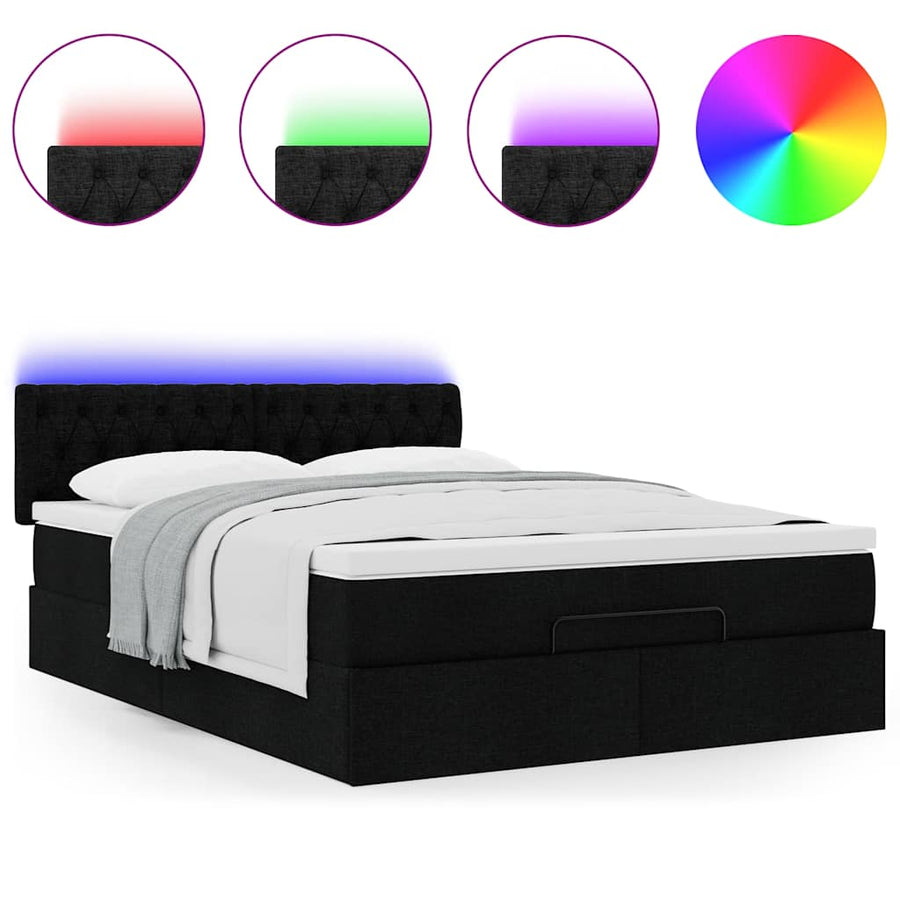 Bed poef met matras en LED's stof 140x190 cm zwart