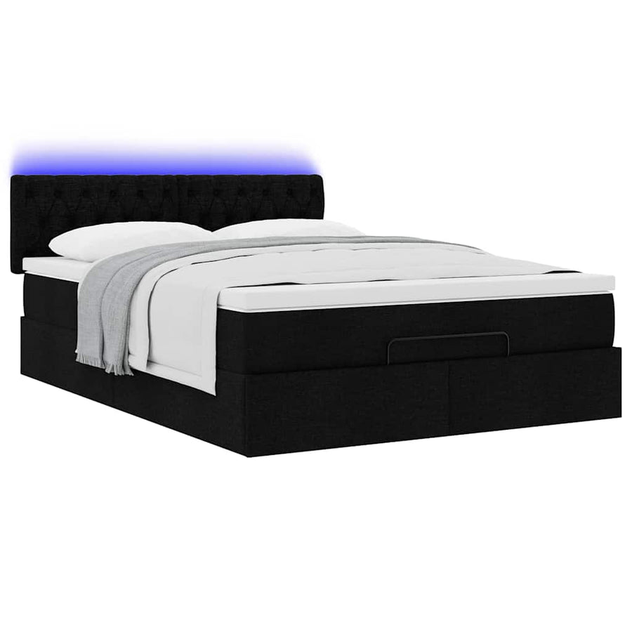 Bed poef met matras en LED's stof 140x190 cm zwart