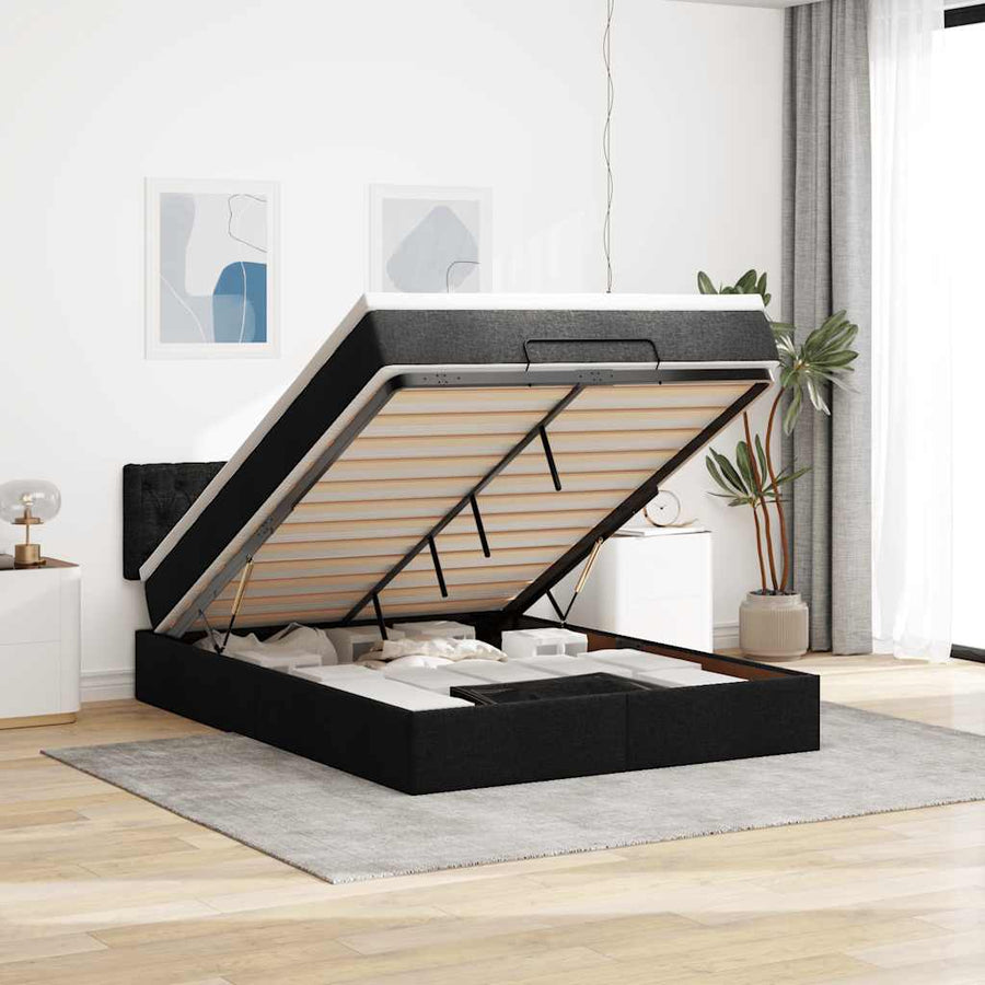 Bed poef met matras en LED's stof 140x190 cm zwart
