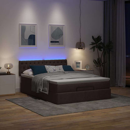 Bed poef met matras en LED's 140x190 cm stof donkerbruin