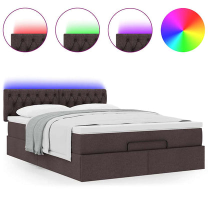 Bed poef met matras en LED's 140x190 cm stof donkerbruin