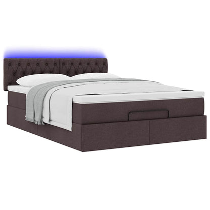 Bed poef met matras en LED's 140x190 cm stof donkerbruin