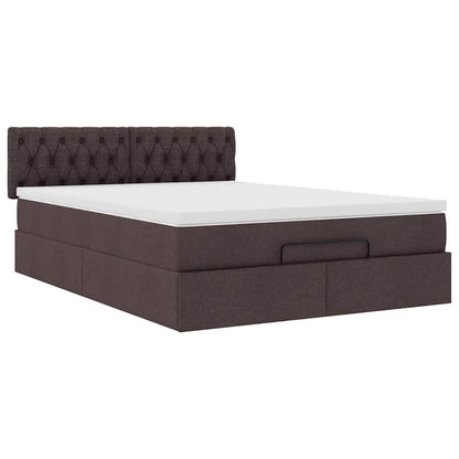 Bed poef met matras en LED's 140x190 cm stof donkerbruin