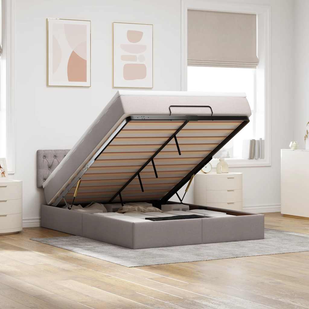 Bed Poef Met Matras En Led's Stof 140 x 190 cm Taupe