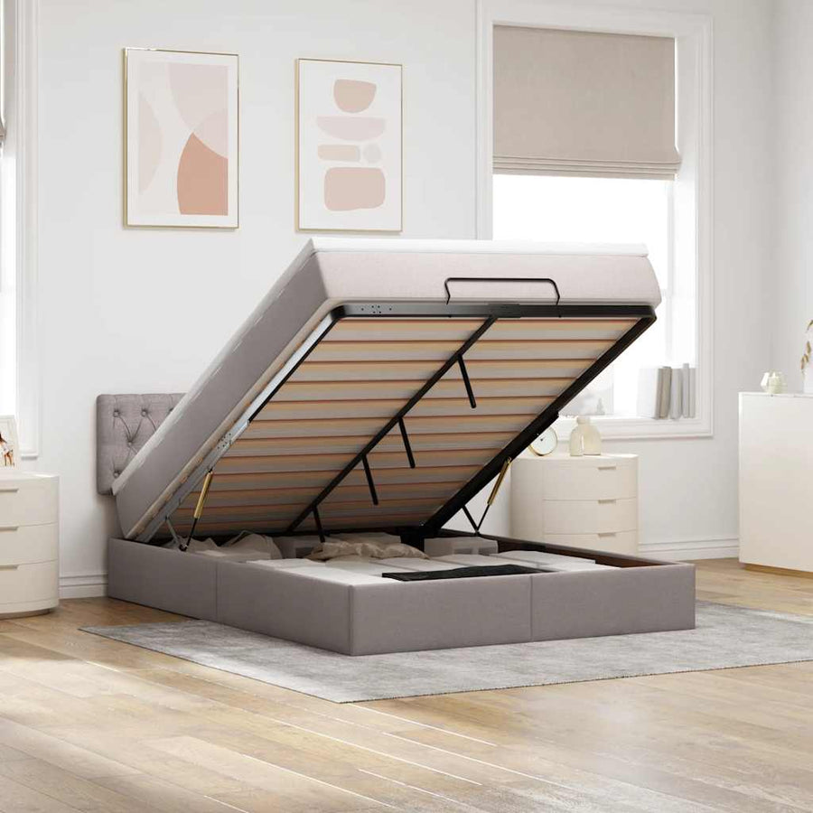 Bed Poef Met Matras En Led's Stof 140 x 190 cm Taupe