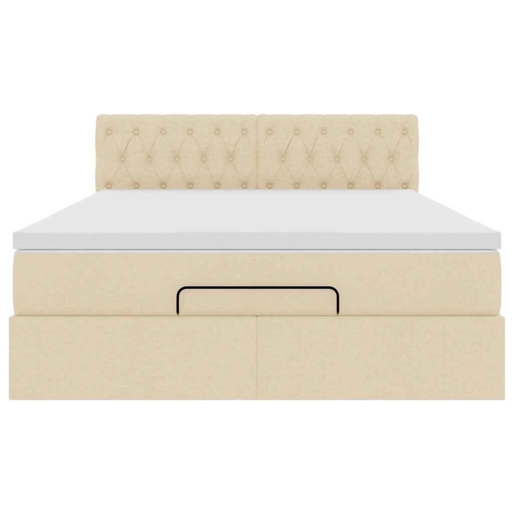 Bed poef met matras en LED's stof 140x190 cm crème