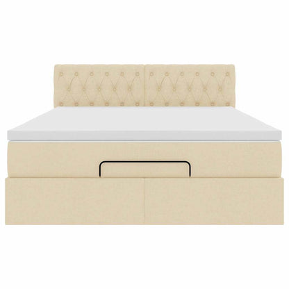 Bed poef met matras en LED's stof 140x190 cm crème