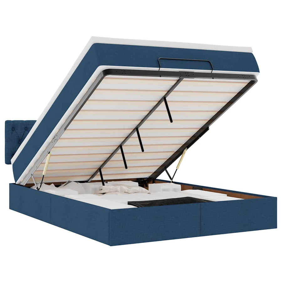 Bed poef met matras en LED's stof 140x190 cm blauw