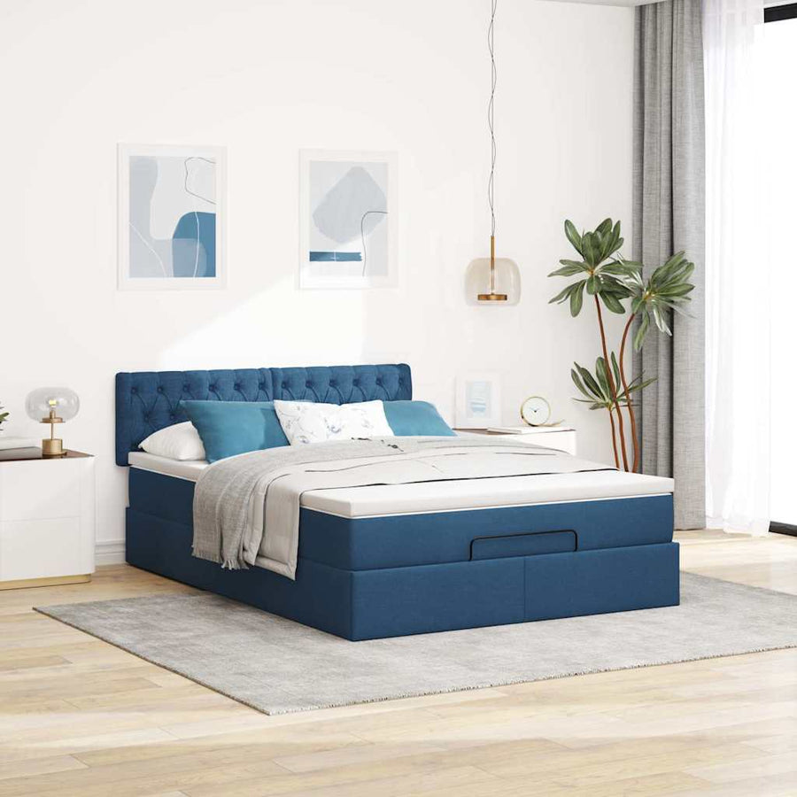 Bed poef met matras en LED's stof 140x190 cm blauw