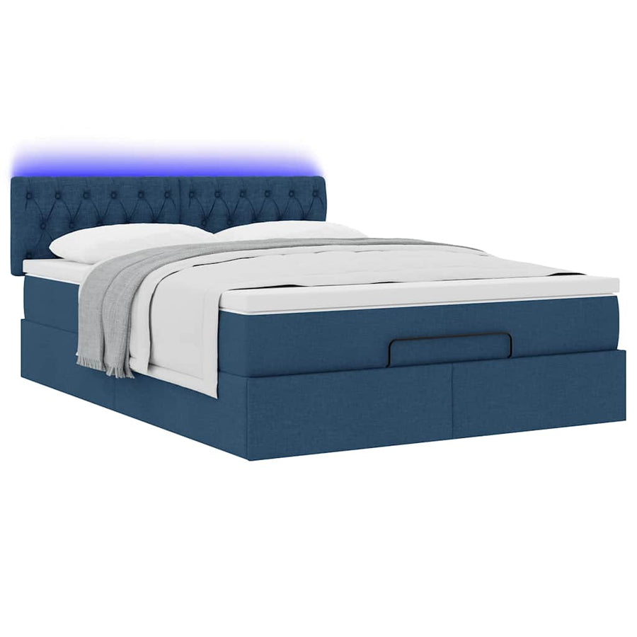 Bed poef met matras en LED's stof 140x190 cm blauw