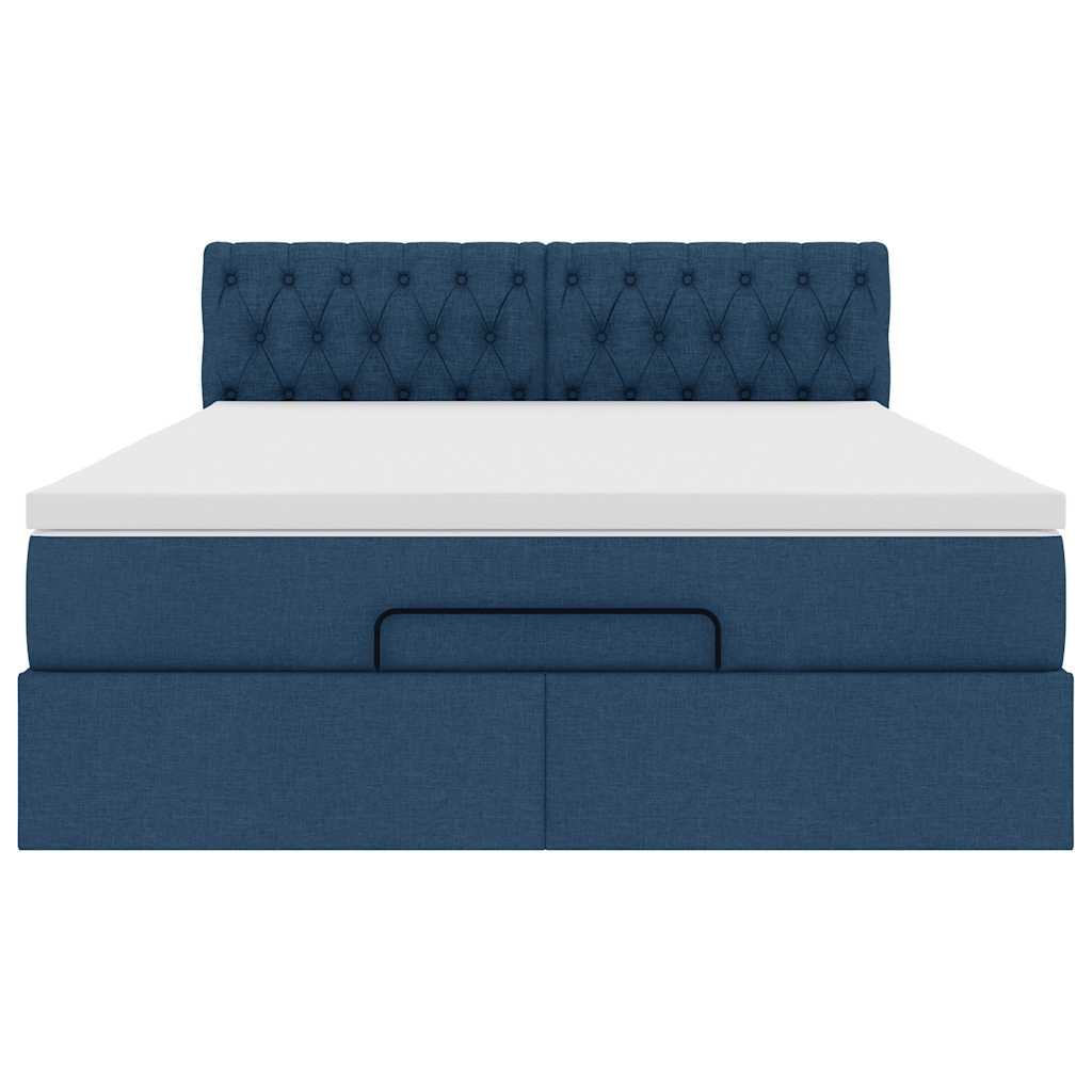 Bed poef met matras en LED's stof 140x190 cm blauw