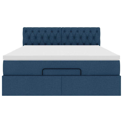 Bed poef met matras en LED's stof 140x190 cm blauw
