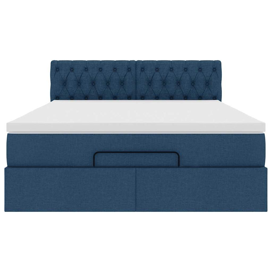 Bed poef met matras en LED's stof 140x190 cm blauw