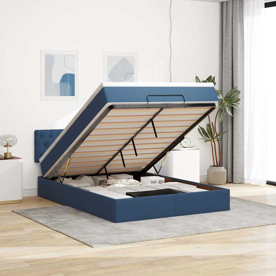 Bed poef met matras en LED's stof 140x190 cm blauw