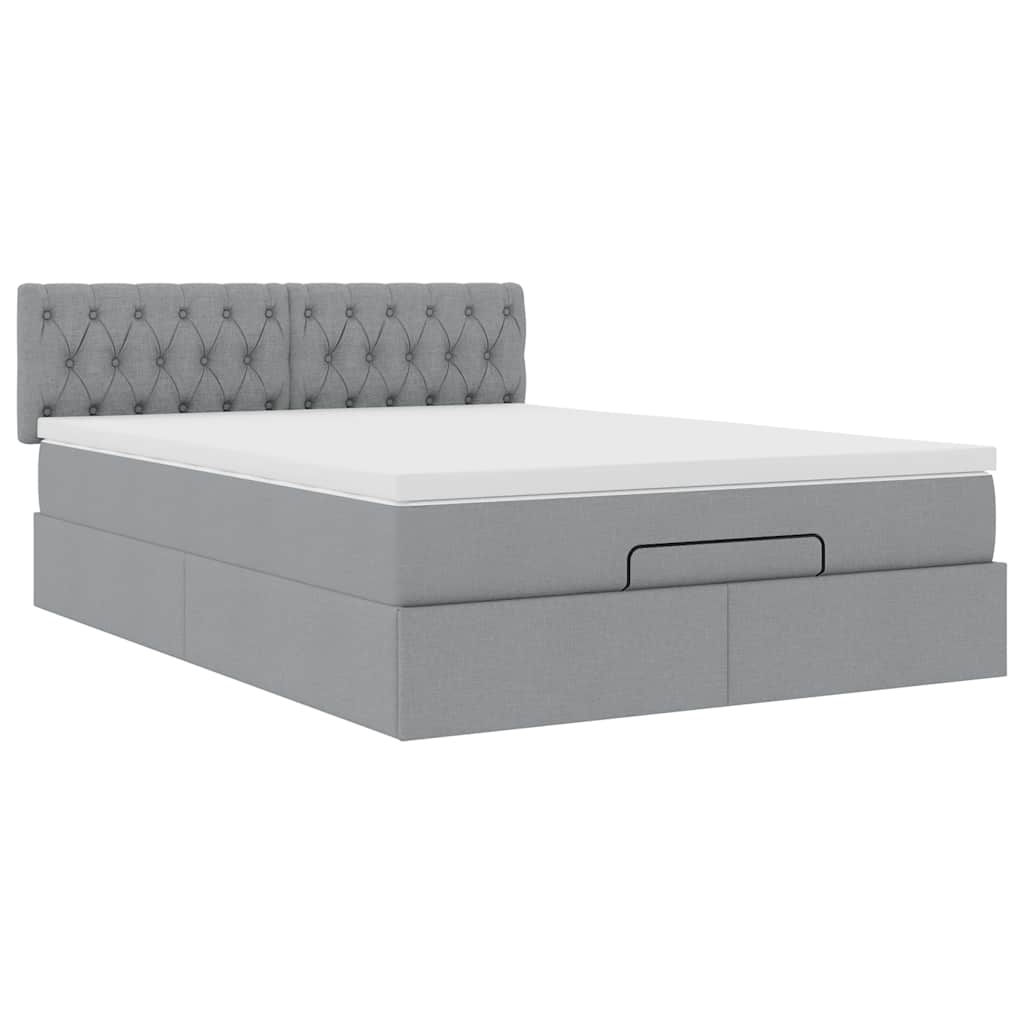 Ottoman bed met matras en LED's 140x200cm stof lichtgrijs