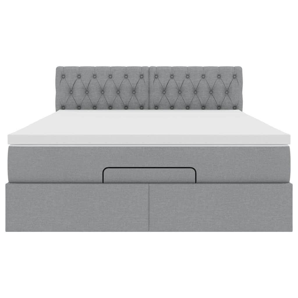 Ottoman bed met matras en LED's 140x200cm stof lichtgrijs
