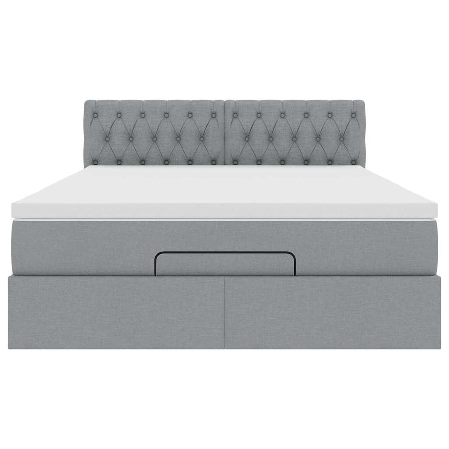 Ottoman bed met matras en LED's 140x200cm stof lichtgrijs