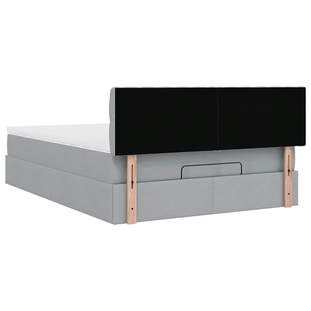 Ottoman bed met matras en LED's 140x200cm stof lichtgrijs