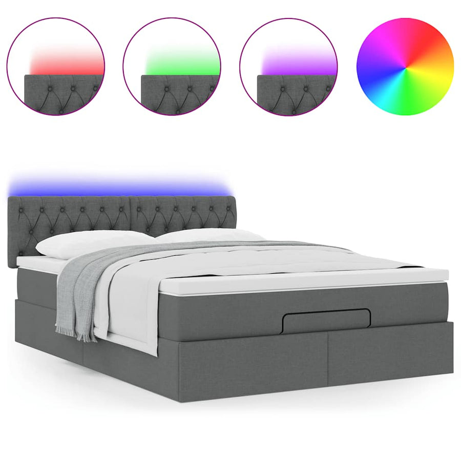 Ottoman bed met matras en LED's 140x200 cm stof donkergrijs
