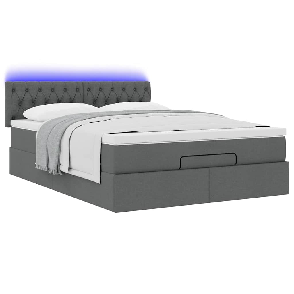 Ottoman bed met matras en LED's 140x200 cm stof donkergrijs