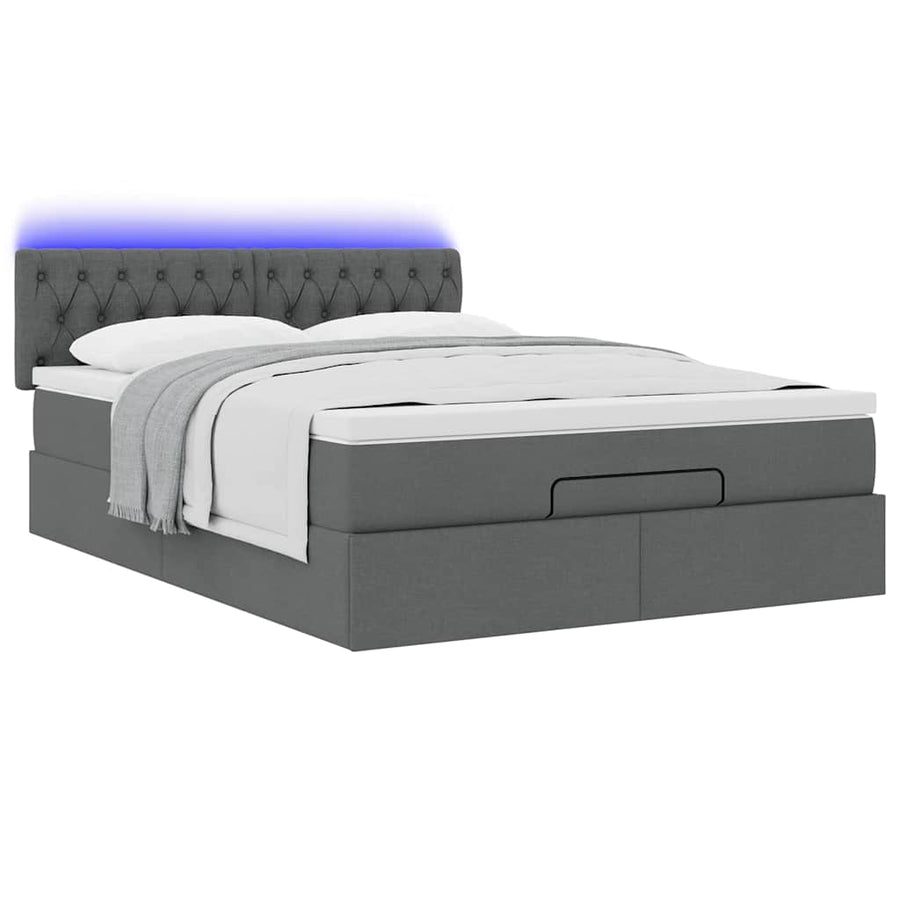 Ottoman bed met matras en LED's 140x200 cm stof donkergrijs
