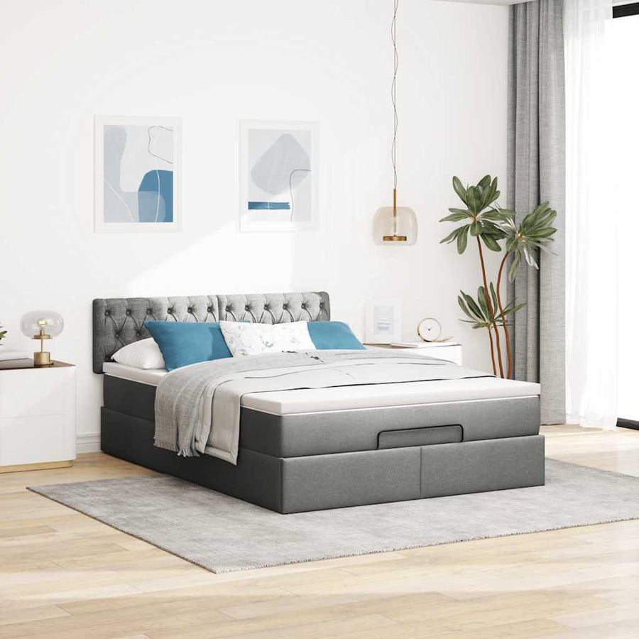 Ottoman bed met matras en LED's 140x200 cm stof donkergrijs