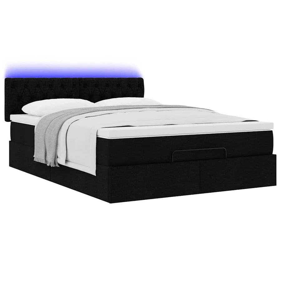 Ottoman bed met matras en LED's 140x200 cm stof zwart