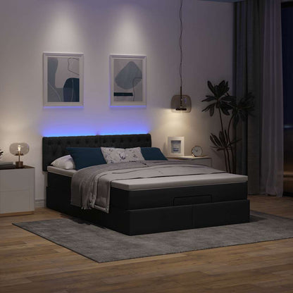 Ottoman bed met matras en LED's 140x200 cm stof zwart