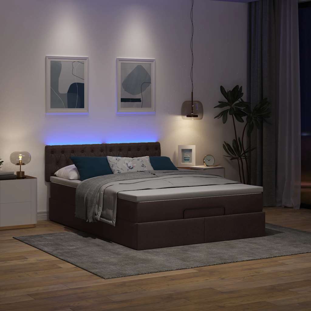 Ottoman bed met matras en LED's 140x200cm stof donkerbruin