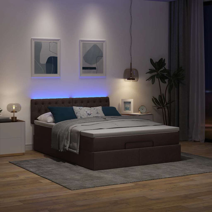 Ottoman bed met matras en LED's 140x200cm stof donkerbruin