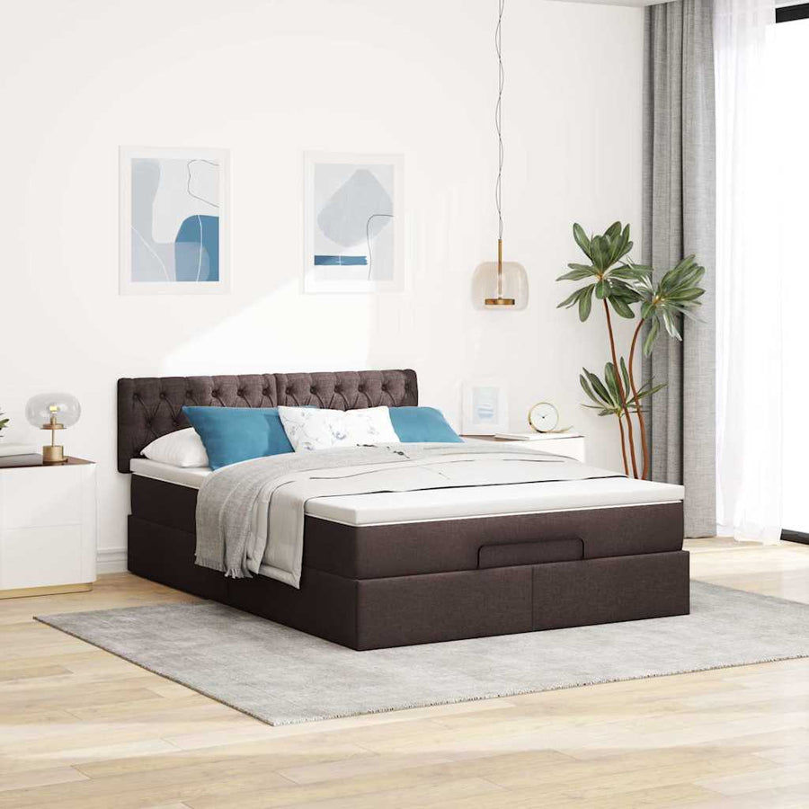 Ottoman bed met matras en LED's 140x200cm stof donkerbruin