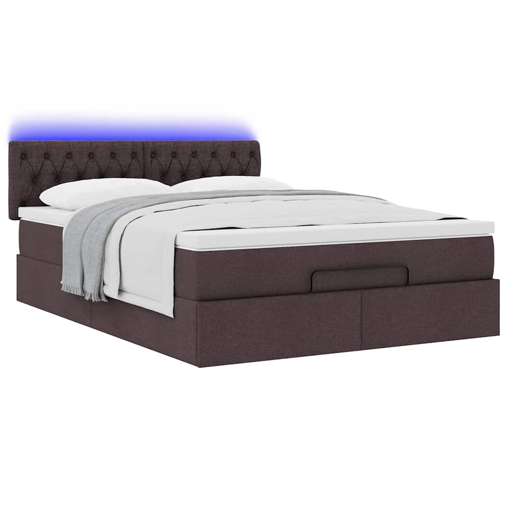 Ottoman bed met matras en LED's 140x200cm stof donkerbruin