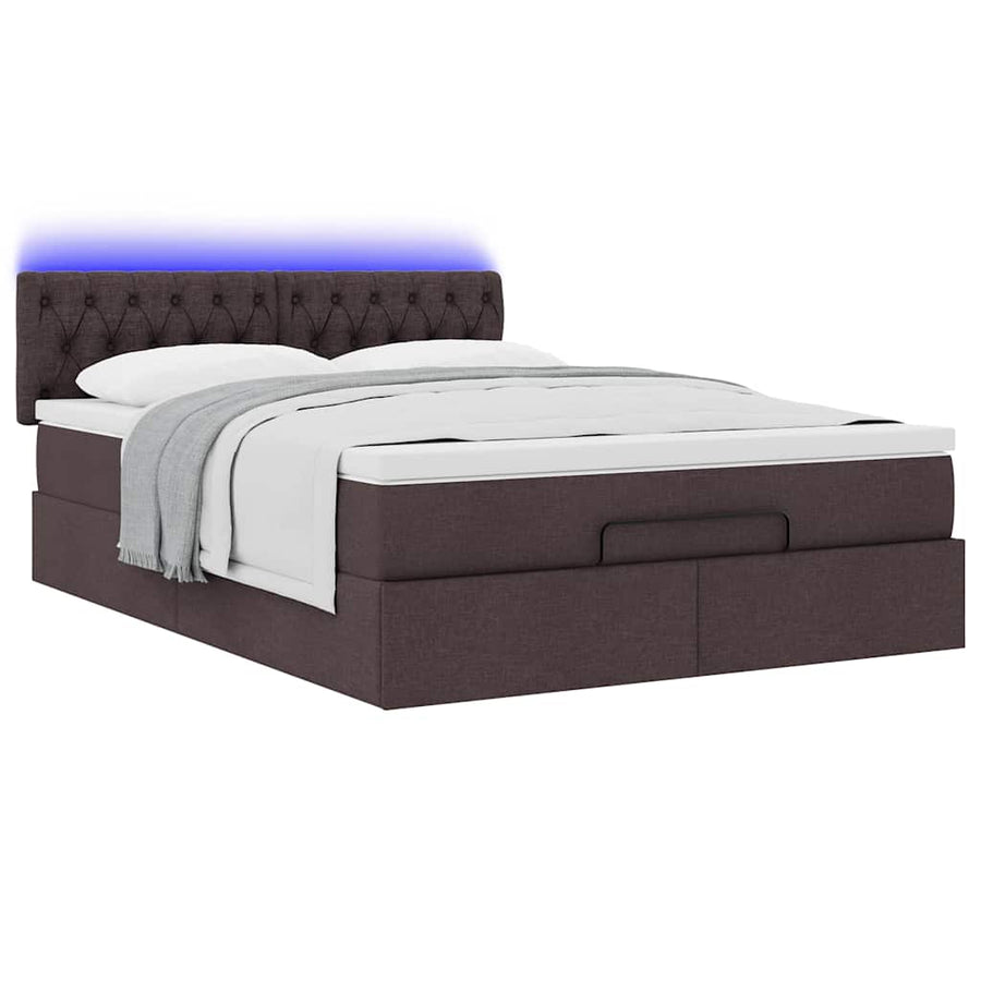 Ottoman bed met matras en LED's 140x200cm stof donkerbruin