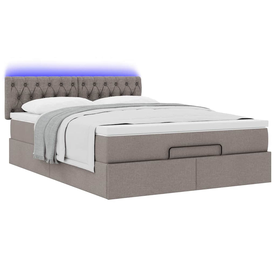 Ottoman bed met matras en LED's 140x200 cm stof taupe