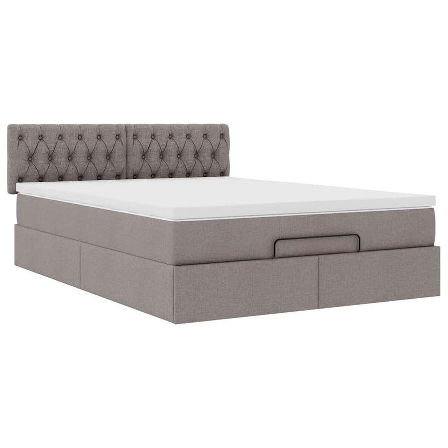 Ottoman bed met matras en LED's 140x200 cm stof taupe