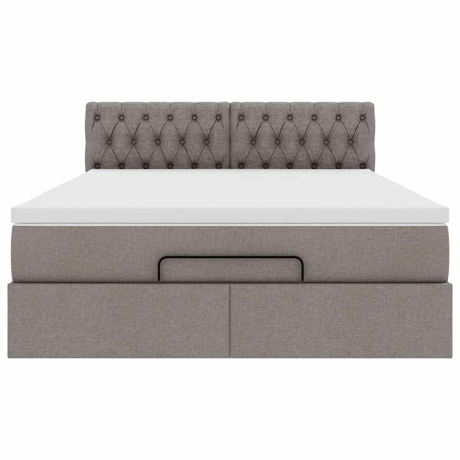 Ottoman bed met matras en LED's 140x200 cm stof taupe