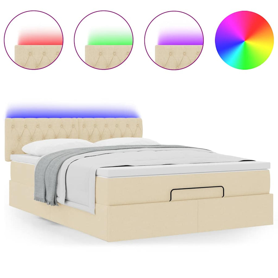 Ottoman bed met matras en LED's 140x200 cm stof crèmekleurig