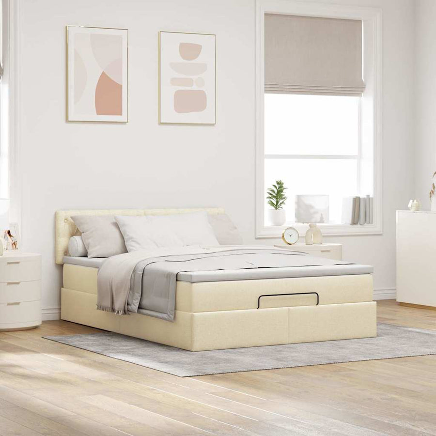 Ottoman bed met matras en LED's 140x200 cm stof crèmekleurig