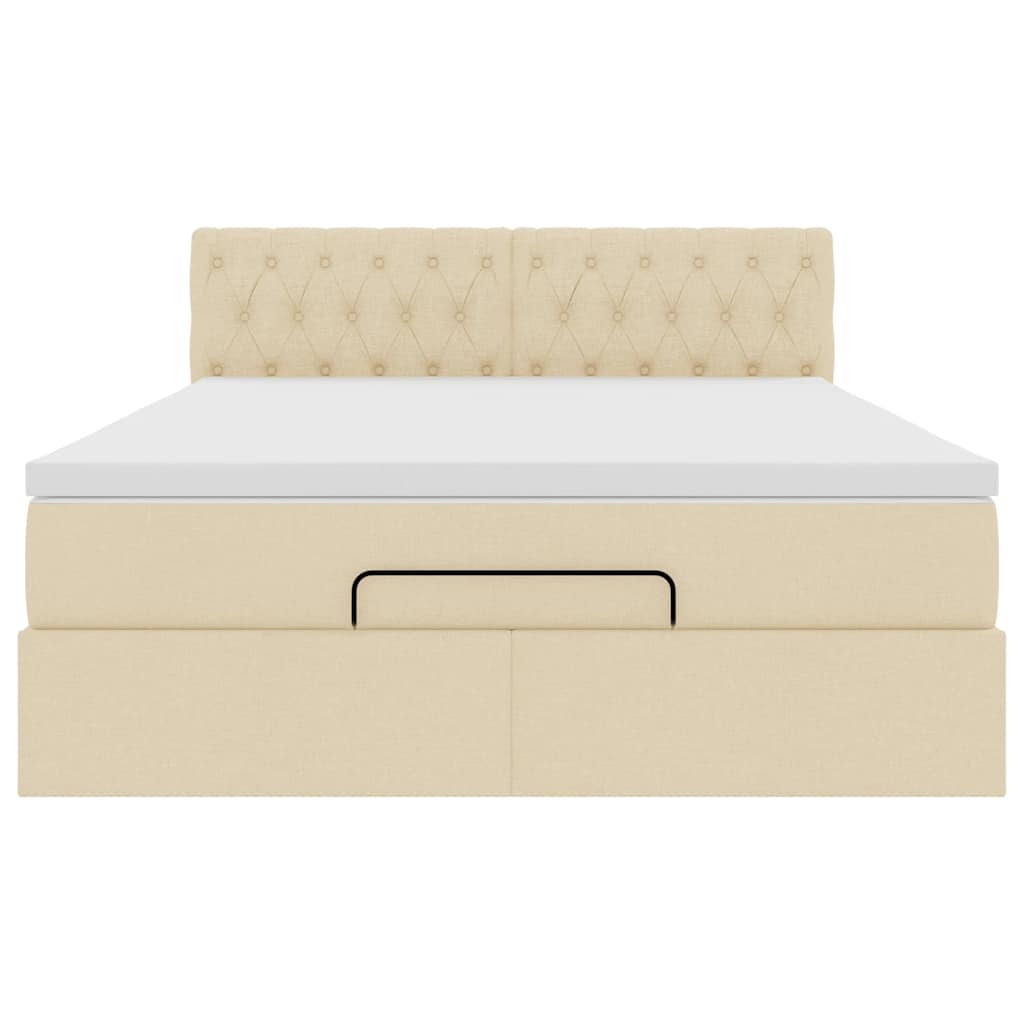 Ottoman bed met matras en LED's 140x200 cm stof crèmekleurig