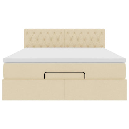 Ottoman bed met matras en LED's 140x200 cm stof crèmekleurig