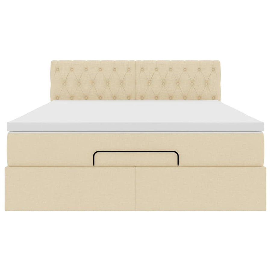 Ottoman bed met matras en LED's 140x200 cm stof crèmekleurig