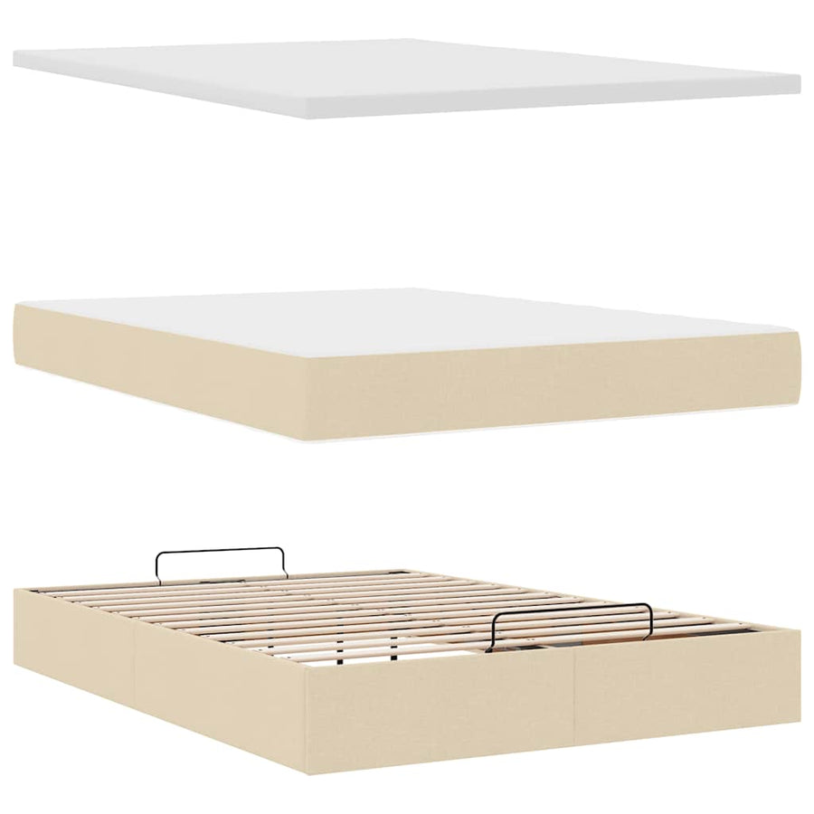 Ottoman bed met matras en LED's 140x200 cm stof crèmekleurig