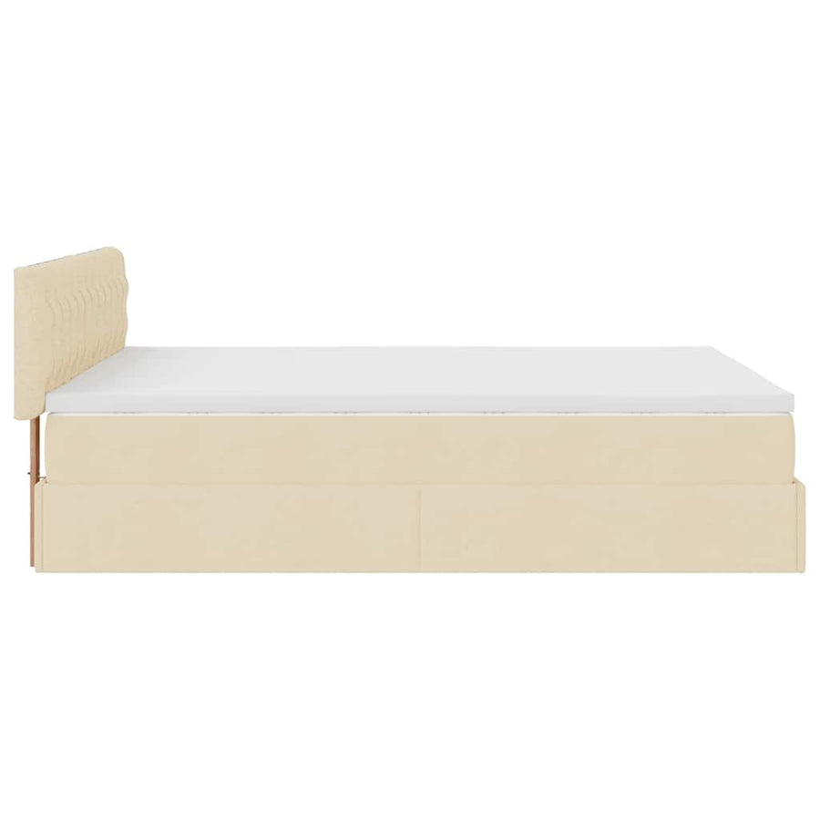 Ottoman bed met matras en LED's 140x200 cm stof crèmekleurig