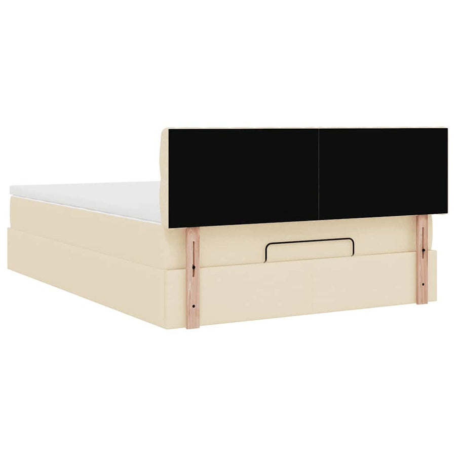 Ottoman bed met matras en LED's 140x200 cm stof crèmekleurig